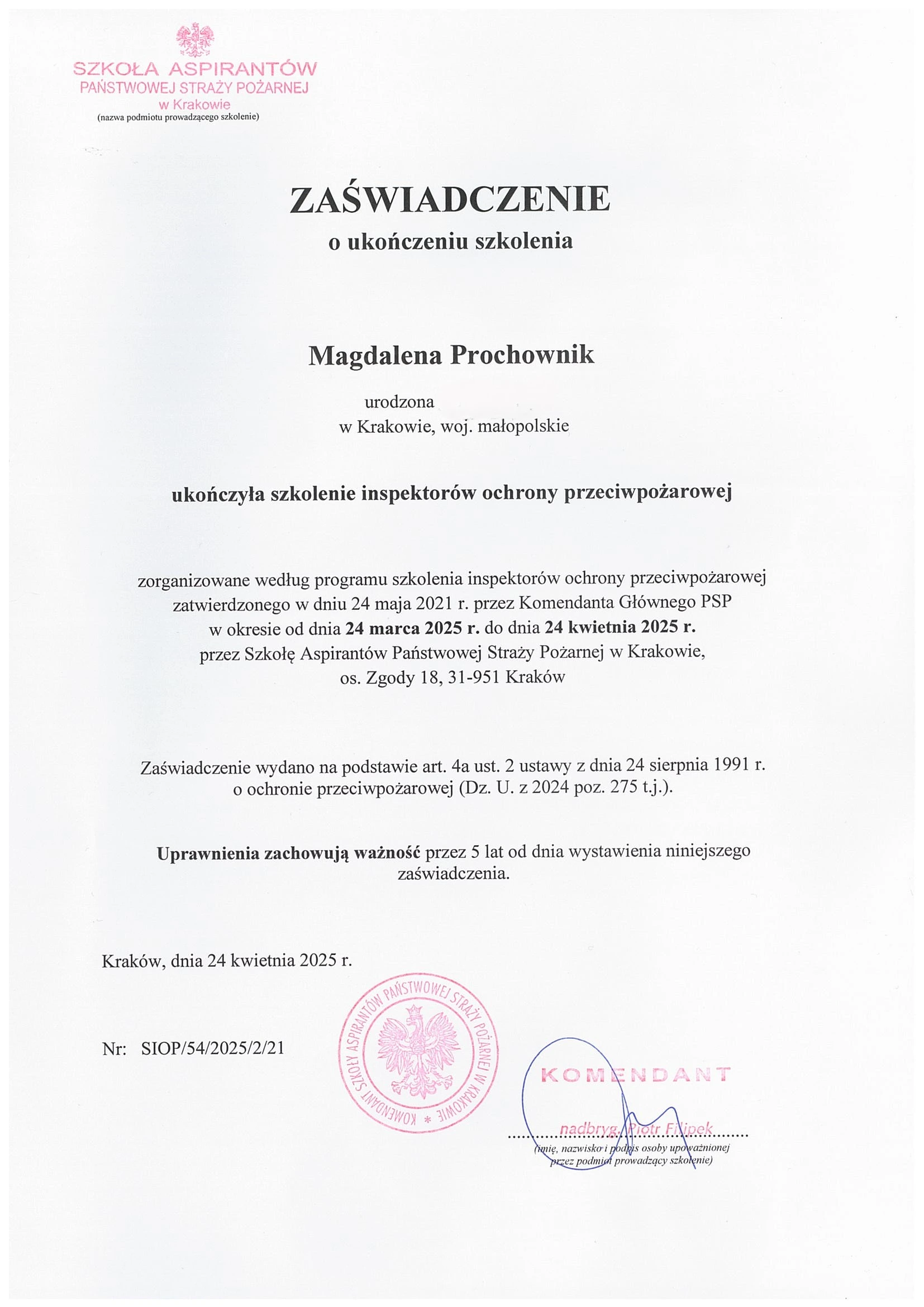 Szkolenie inspektorów ochrony przeciwpożarowej